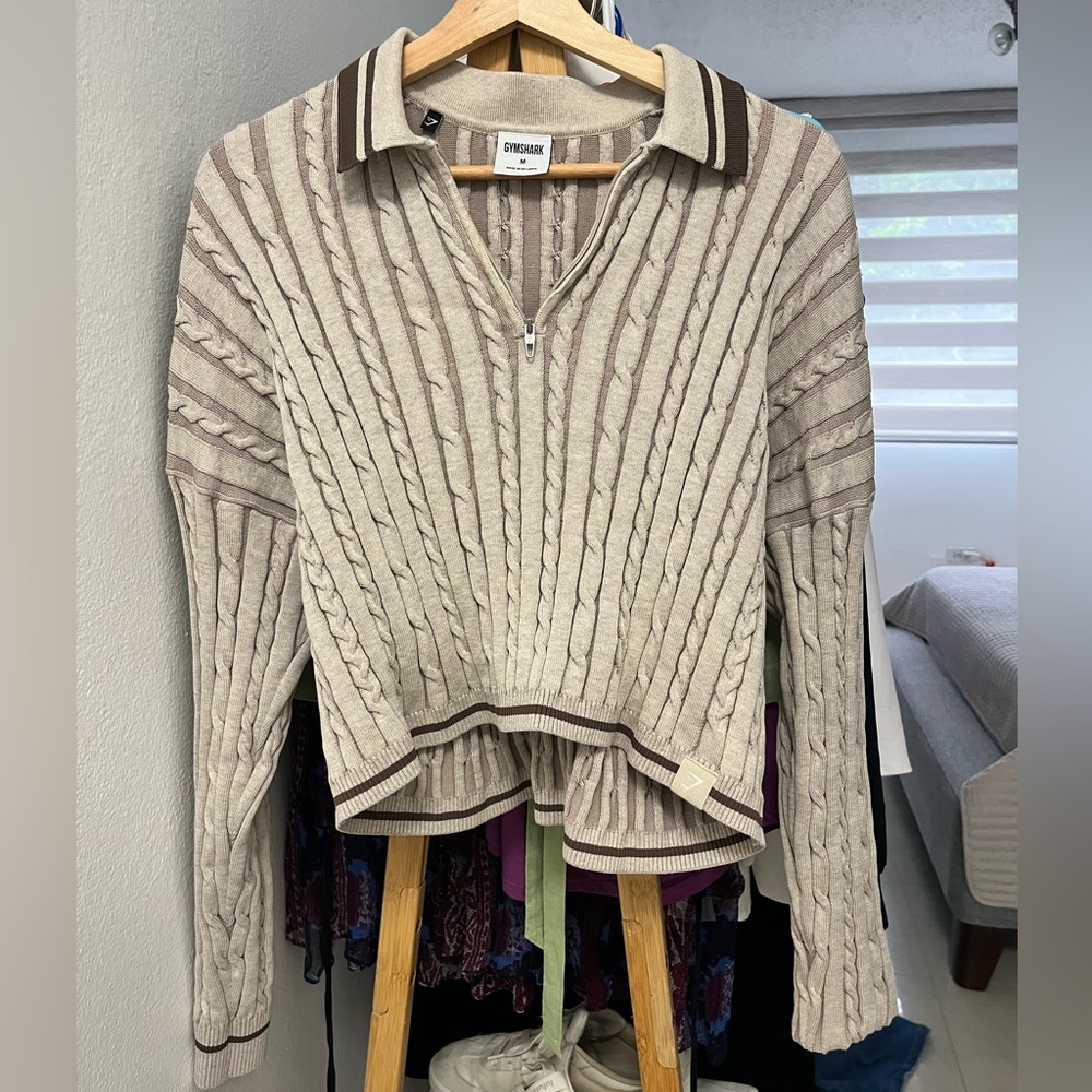 Gymshark tan  and brown  Cowl Neck Sweater with Cozy Knit , M
